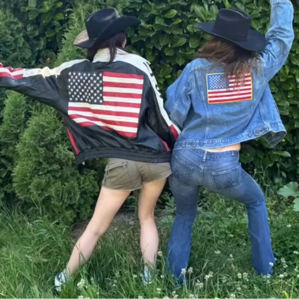 Genuine Leather vintage western bomber USA flag jacket NWT - Picture 3 of 12